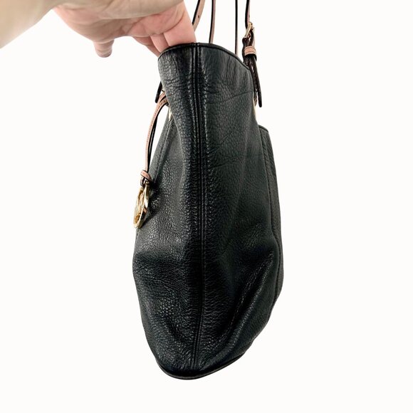 MICHAEL MICHAEL KORS JET SET PEBBLED BLACK TAN LEATHER TOTE BAG PURSE W/ CHARM - Picture 6 of 15